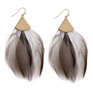 Grey Boho feather earrings.